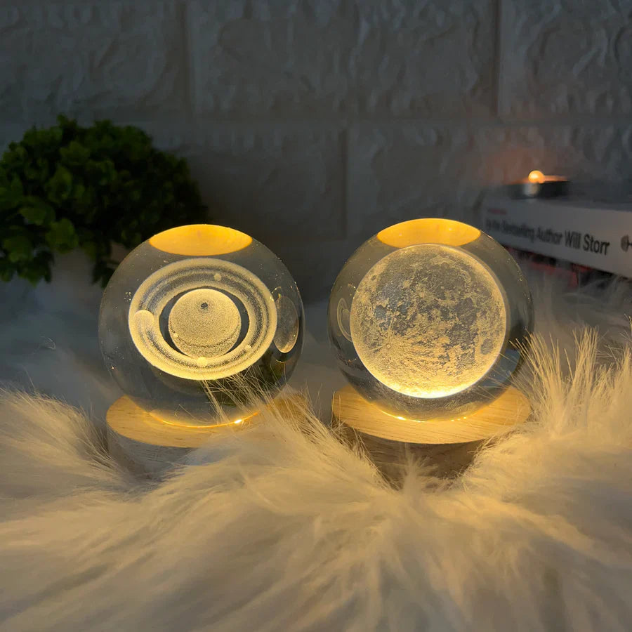 3D Crystal Ball Lamp with Wooden Base