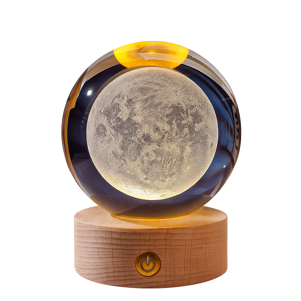 3D Crystal Ball Lamp with Wooden Base