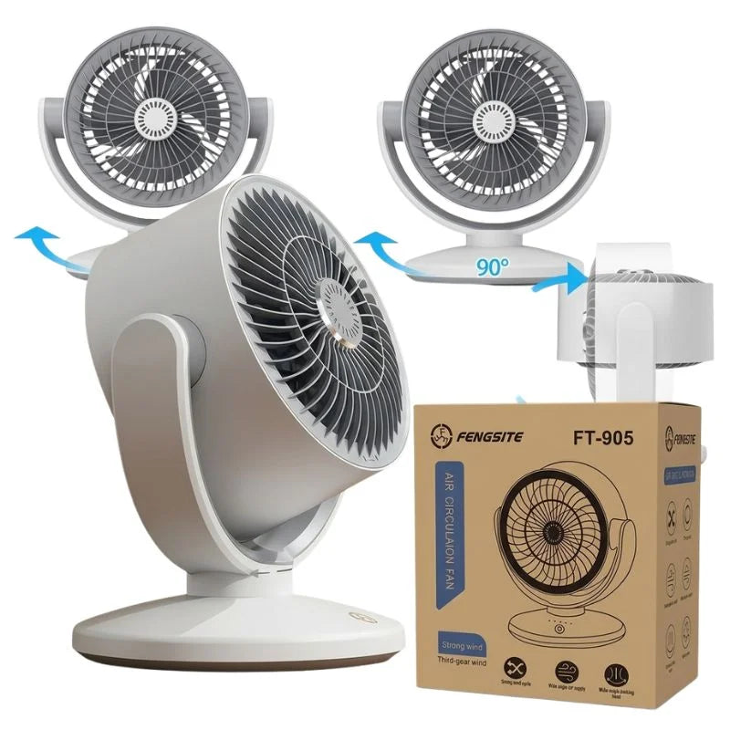Rechargeable USB Oscillating Desktop Fan FT-905 | Portable Air Circulation Fan with LED Display & 3 Speeds