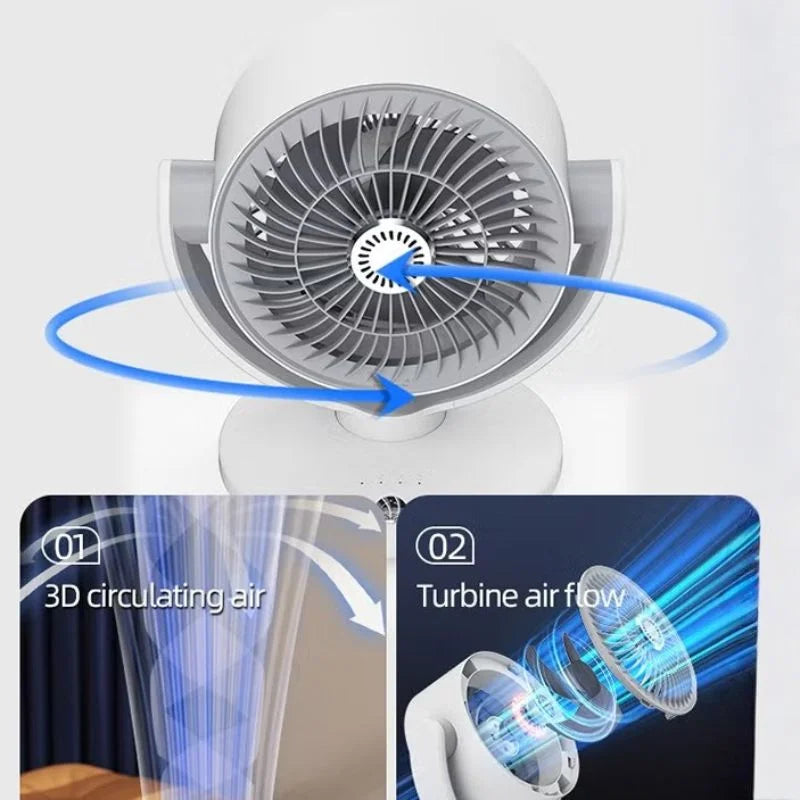 Rechargeable USB Oscillating Desktop Fan FT-905 | Portable Air Circulation Fan with LED Display & 3 Speeds