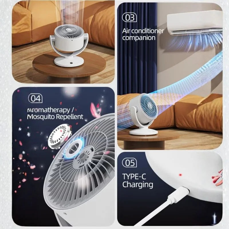 Rechargeable USB Oscillating Desktop Fan FT-905 | Portable Air Circulation Fan with LED Display & 3 Speeds