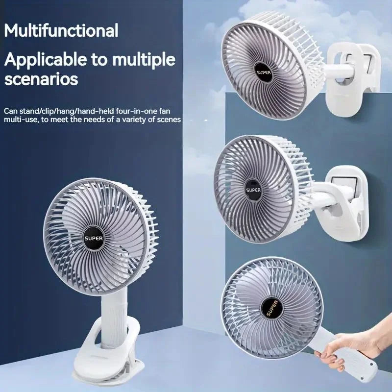 Rechargeable 3-in-1 Clip Fan | Portable Handheld, Desktop & Wall Mounted USB Cooling Fan