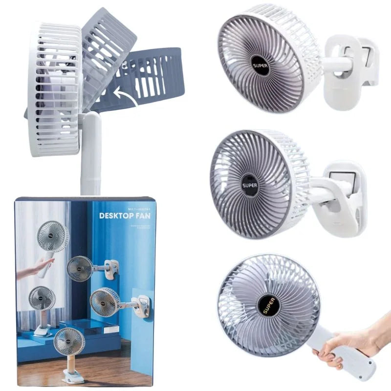 Rechargeable 3-in-1 Clip Fan | Portable Handheld, Desktop & Wall Mounted USB Cooling Fan