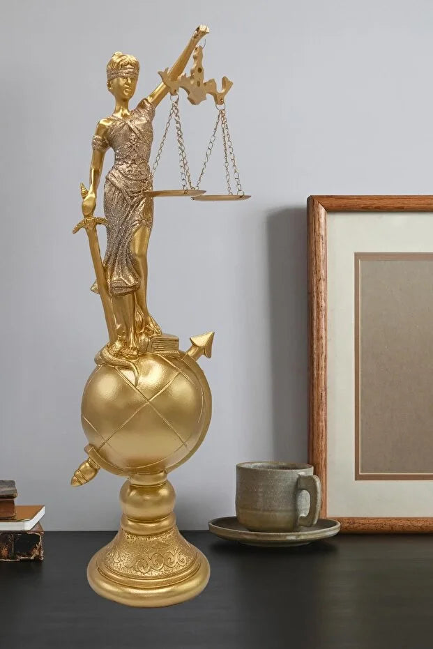 Lady Justice Statue with Scales of Justice | 37cm Gold Resin Themis Sculpture for Lawyers & Collectors