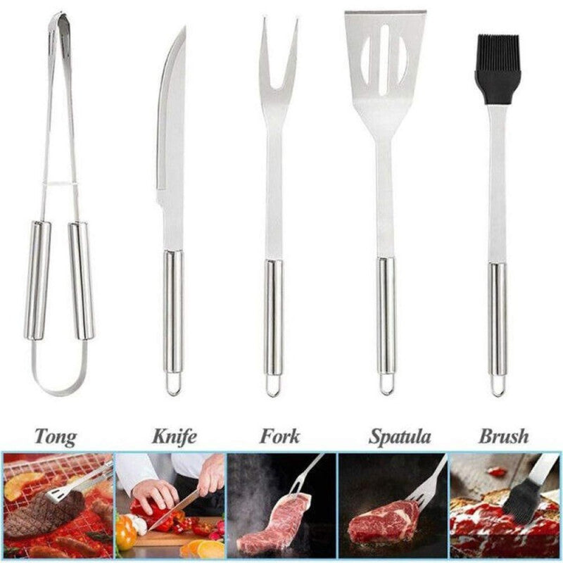 5-Piece Stainless Steel BBQ Grill Tool Set