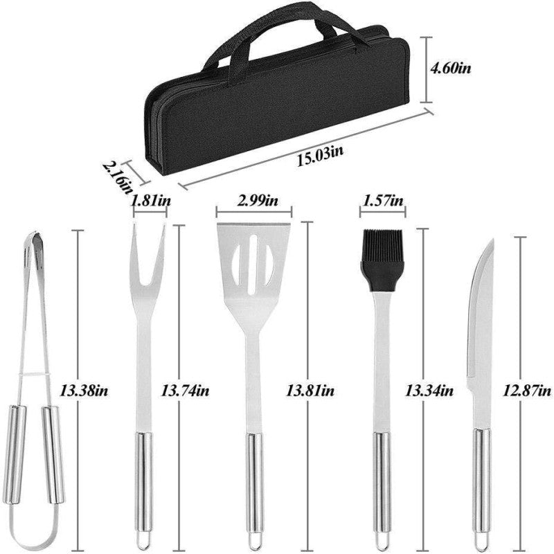 5-Piece Stainless Steel BBQ Grill Tool Set