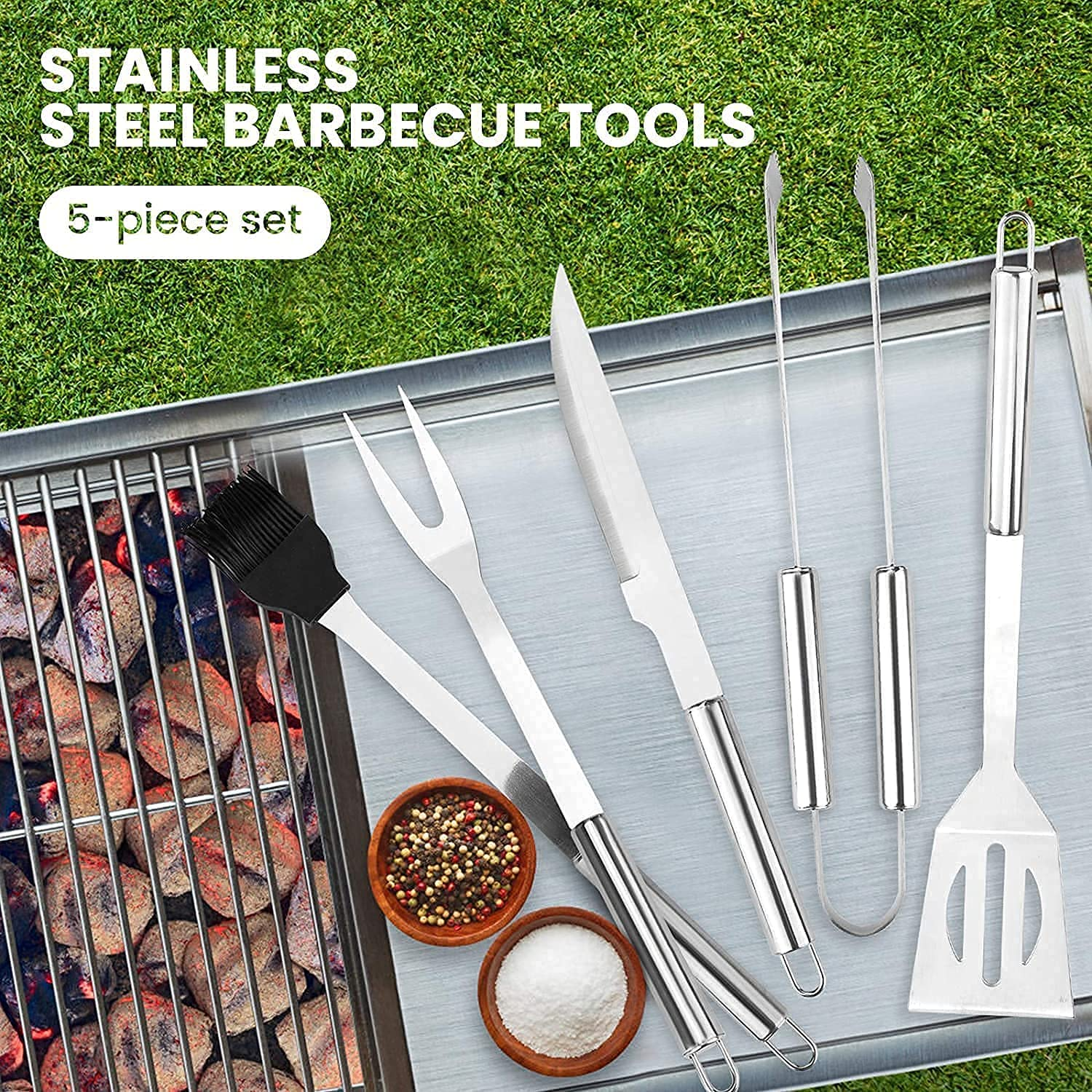 5-Piece Stainless Steel BBQ Grill Tool Set