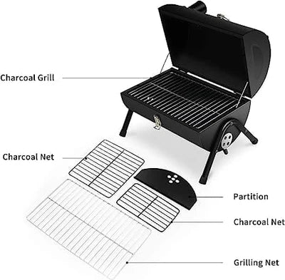 Premium Cylindrical Portable BBQ Grill - Black