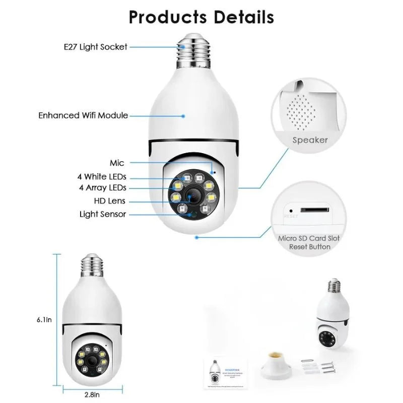 Speed-X 1080P WiFi Bulb Camera – 360° Panoramic Security Camera with Night Vision & Two-Way Audio