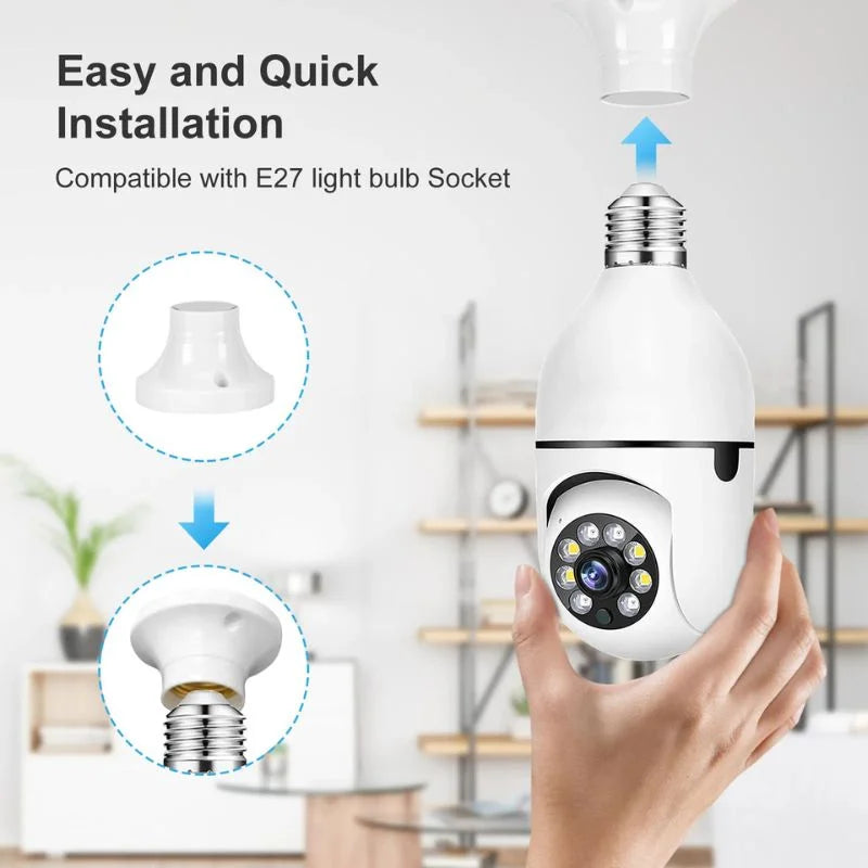 Speed-X 1080P WiFi Bulb Camera – 360° Panoramic Security Camera with Night Vision & Two-Way Audio