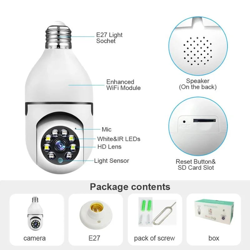 Speed-X 1080P WiFi Bulb Camera – 360° Panoramic Security Camera with Night Vision & Two-Way Audio