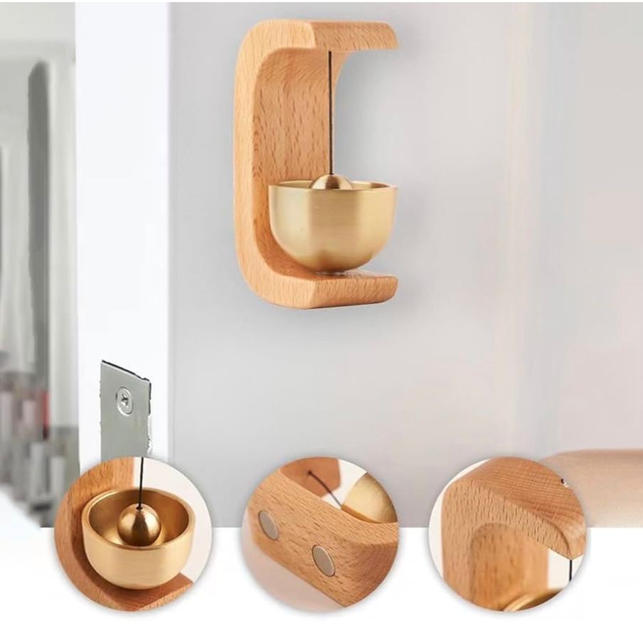 Elegant Wooden Doorbell Chime with Brass Bell | Japanese Style Wind Chime for Home, Shop & Office Decor