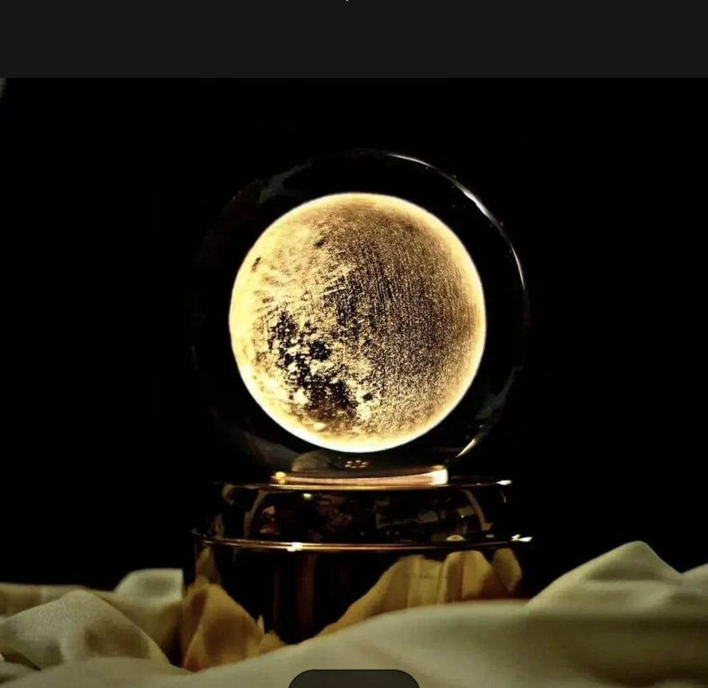3D Crystal Ball Lamp with Wooden Base