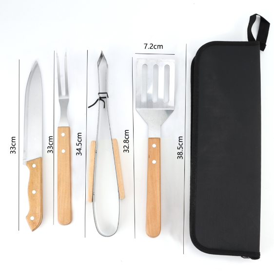 5-Piece Stainless Steel BBQ Tool Set with Wooden Handles
