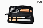 5-Piece Stainless Steel BBQ Tool Set with Wooden Handles