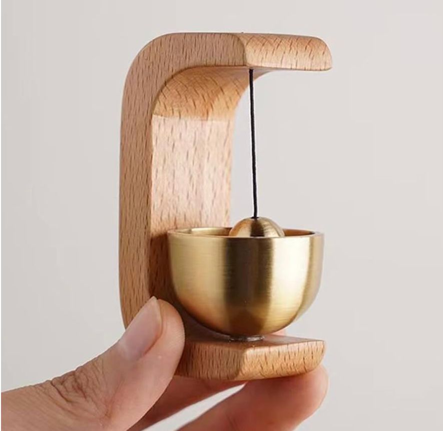 Elegant Wooden Doorbell Chime with Brass Bell | Japanese Style Wind Chime for Home, Shop & Office Decor