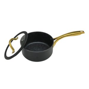 Non-Stick Saucepan with Glass Lid | Matte Black & Gold
