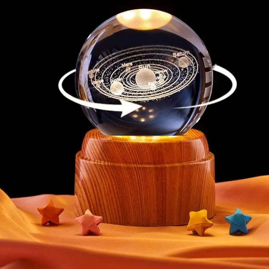 3D Crystal Ball Lamp with Wooden Base