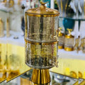 Handmade Turkish Double-Tier Chipped Glass Beverage Dispenser with Solid Brass Base & Lid | 10L Luxury Drink Server