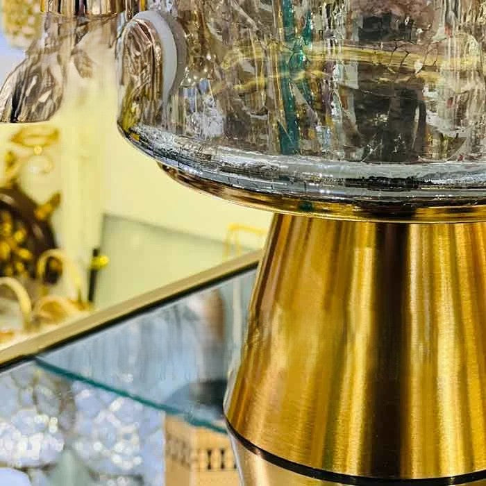 Handmade Turkish Double-Tier Chipped Glass Beverage Dispenser with Solid Brass Base & Lid | 10L Luxury Drink Server