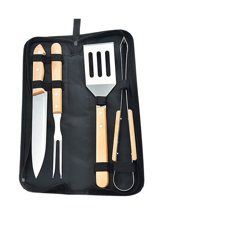 5-Piece Stainless Steel BBQ Tool Set with Wooden Handles