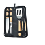 5-Piece Stainless Steel BBQ Tool Set with Wooden Handles