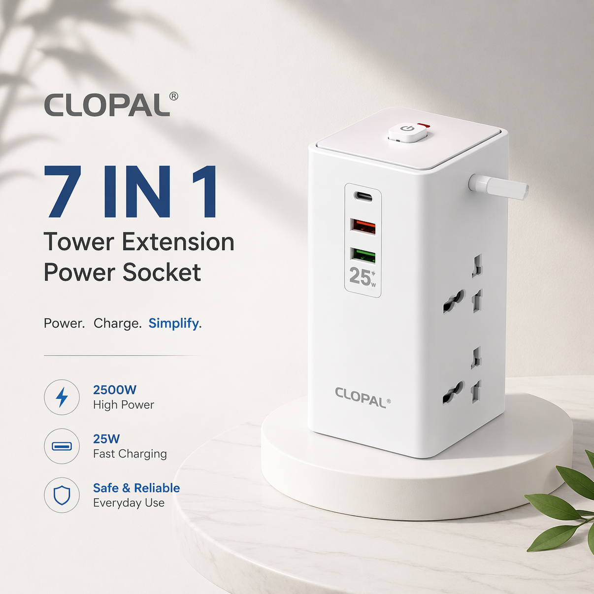 PowerNest 7-in-1 Charging Tower Extension – 2500W Smart Power Station
