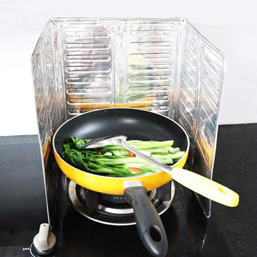 3-Sided Oil Proof Aluminum Foil Splatter Guard | Foldable Heat Insulation for Kitchen Stove | Silver