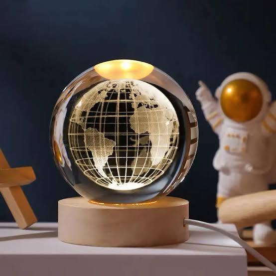 3D Crystal Ball Lamp with Wooden Base