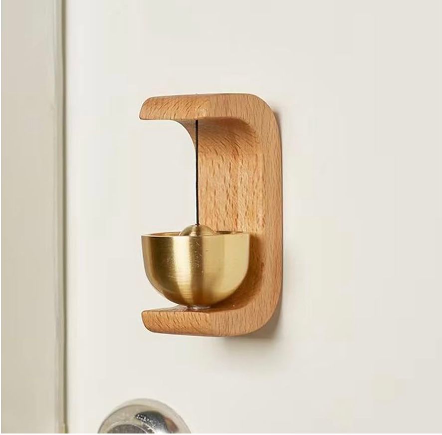 Elegant Wooden Doorbell Chime with Brass Bell | Japanese Style Wind Chime for Home, Shop & Office Decor