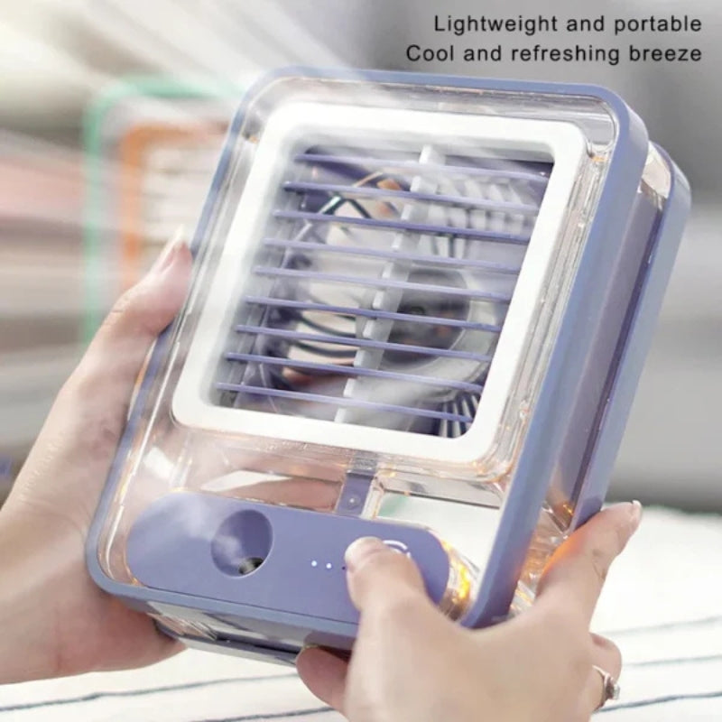Portable USB Air Cooler Fan â€“ 3-Speed, Mist Spray, Rechargeable | Random Color