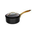 Non-Stick Saucepan with Glass Lid | Matte Black & Gold