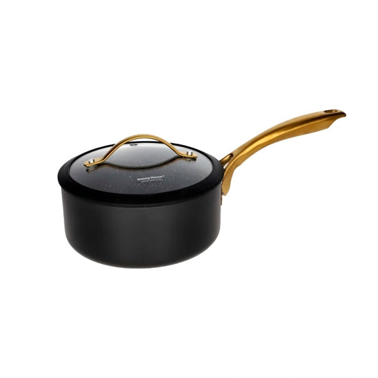 Non-Stick Saucepan with Glass Lid | Matte Black & Gold