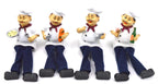 Pack of 4 French Fat Chef Dangly Legs Resin Figurines | Hand-Painted Kitchen Shelf Sitter Decor Set