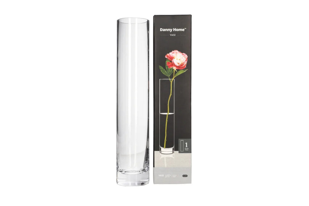 Clear Glass Cylindrical Vase 25cm | Tall Slim Flower Vase