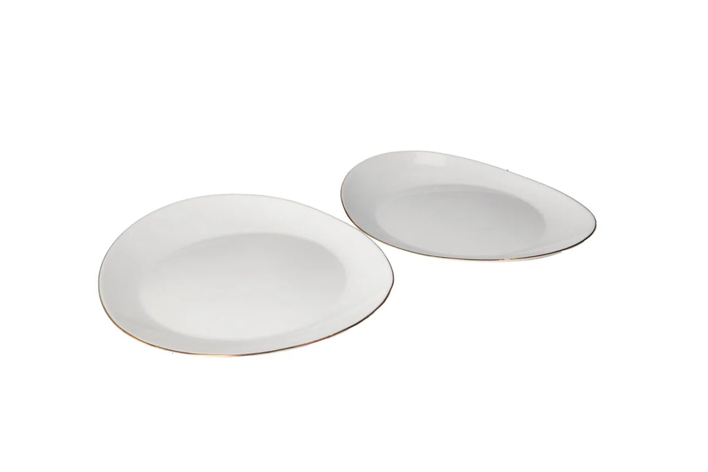 Gold Line Serving Platter Set (2 Pcs) | Oval Opal Glass Platters