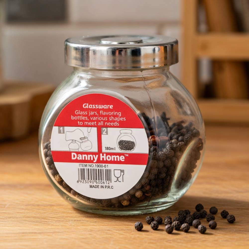 Danny Home Round Glass Spice Jar – 180ml with Silver Airtight Lid