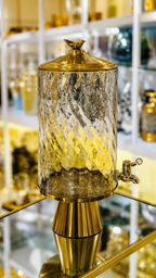 Handmade Turkish Glass Beverage Dispenser with Solid Brass Base & Lid – Luxury Series (Glass Cylindrical)