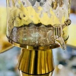 Handmade Turkish Glass Beverage Dispenser with Solid Brass Base & Lid – Luxury Series (Glass Cylindrical)