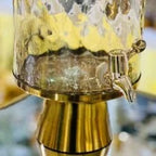Handmade Turkish Glass Beverage Dispenser with Solid Brass Base & Lid – Luxury Series (Glass Cylindrical)