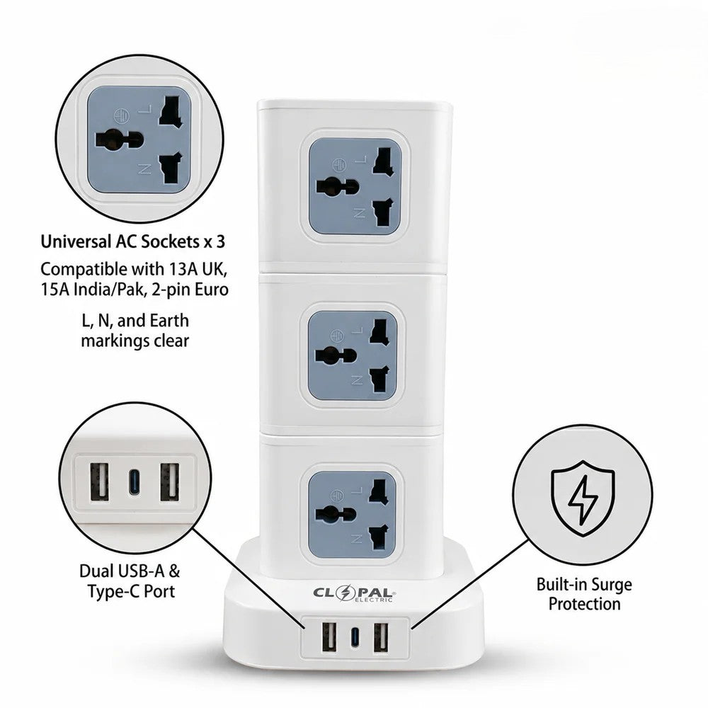 PowerCube Pro Extension Socket – USB & Type-C Fast Charging Power Hub