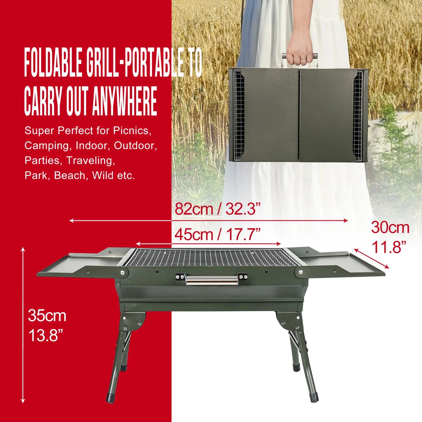 Folding Portable BBQ Grill - Charcoal Camping Grill