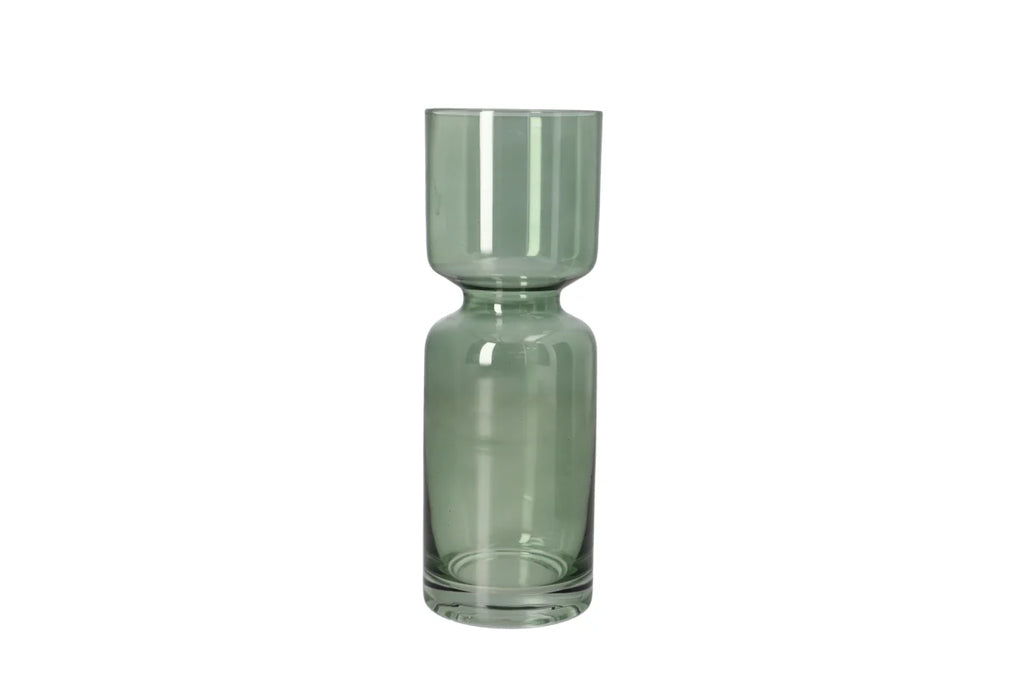 Green Glass Plant Vase | Slim Decorative Flower Vase