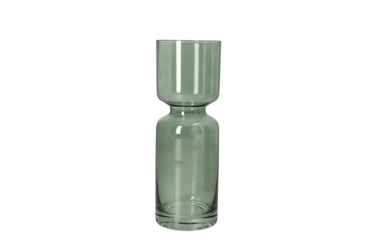 Green Glass Plant Vase | Slim Decorative Flower Vase