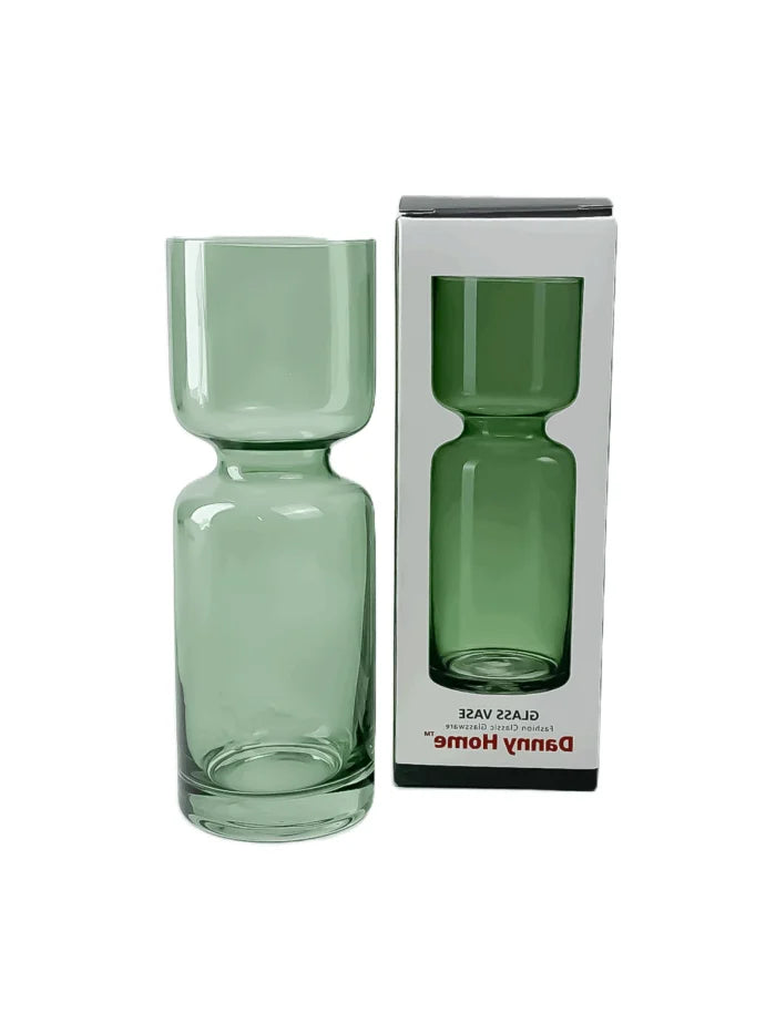 Green Glass Plant Vase | Slim Decorative Flower Vase