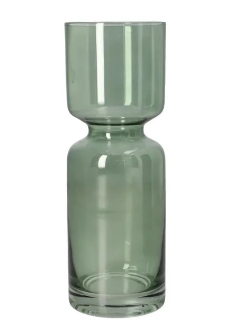 Green Glass Plant Vase | Slim Decorative Flower Vase