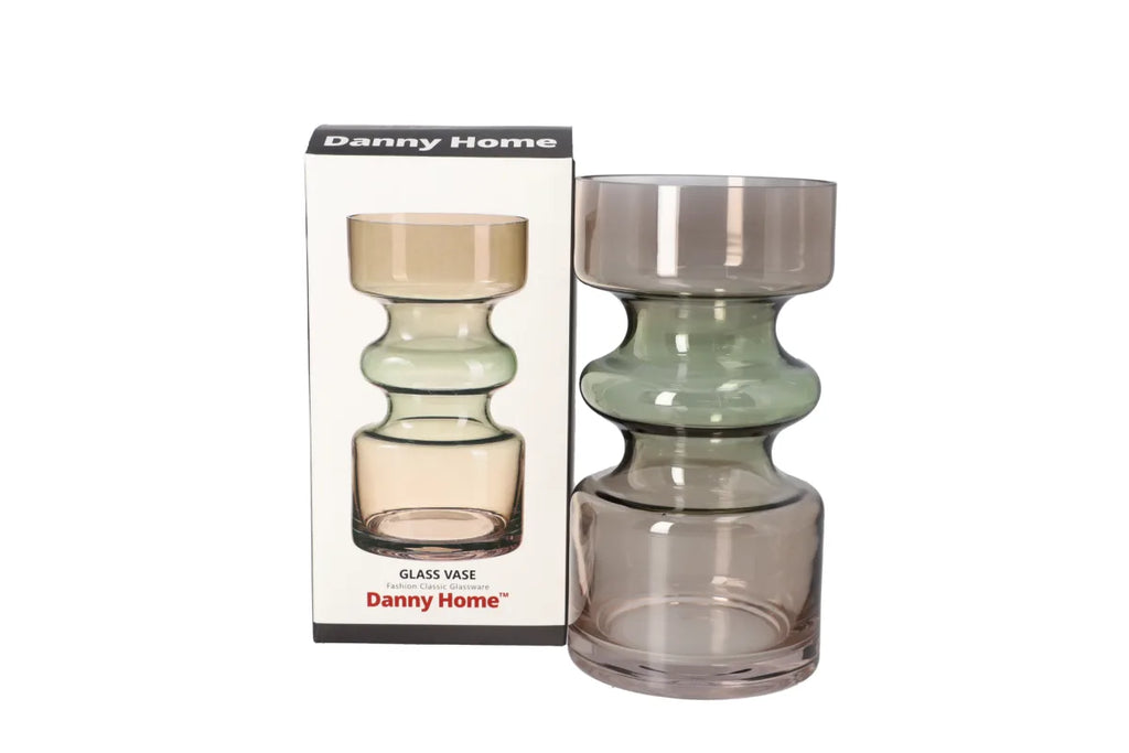 Green & Brown Glass Plant Vase 16.7cm | Decorative Flower Vase