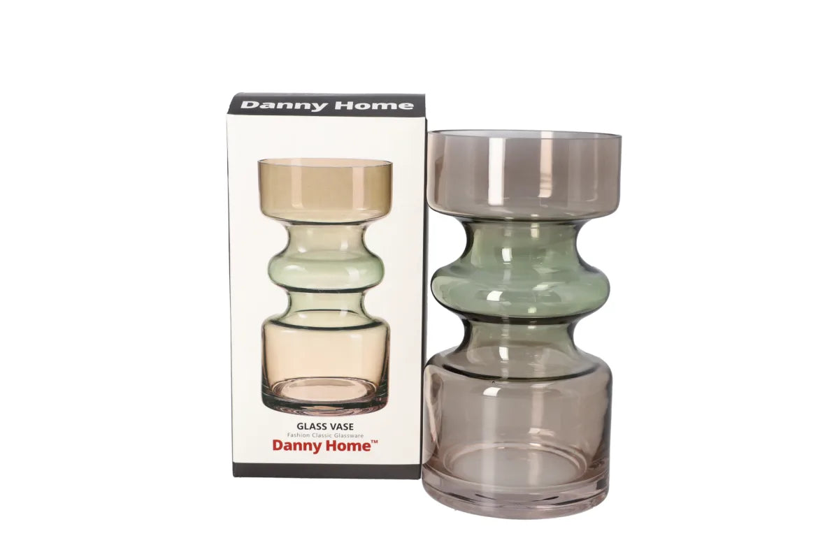 Green & Brown Glass Plant Vase 16.7cm | Decorative Flower Vase