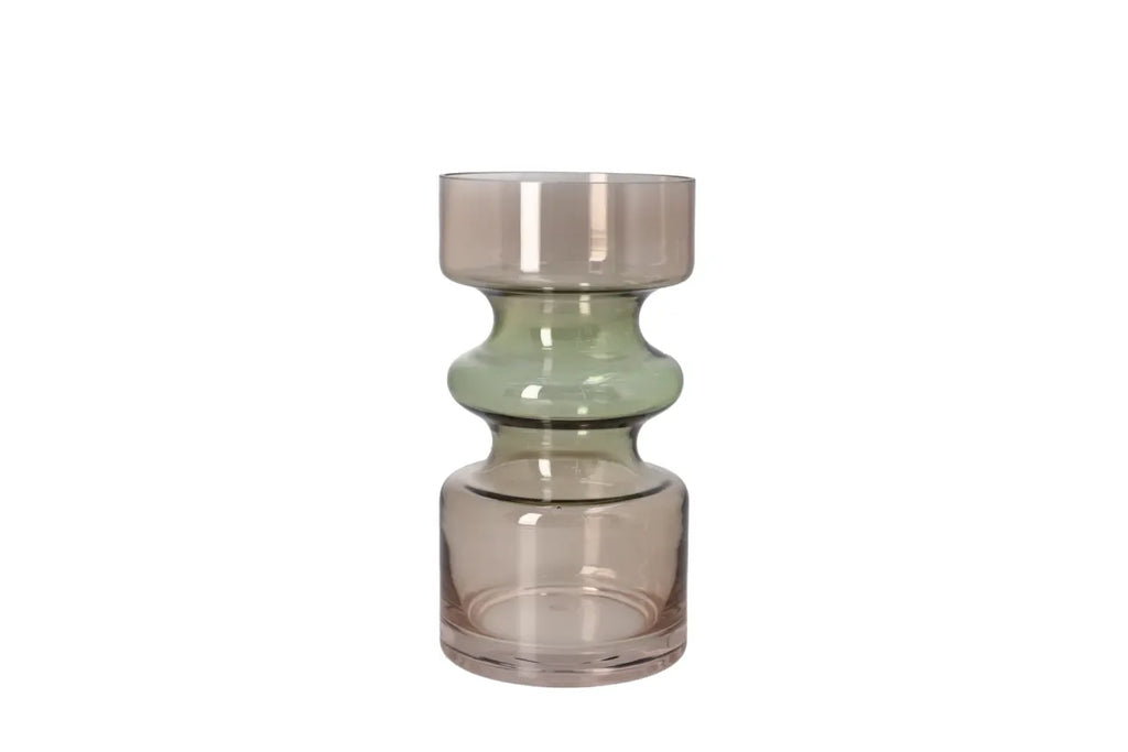 Green & Brown Glass Plant Vase 16.7cm | Decorative Flower Vase