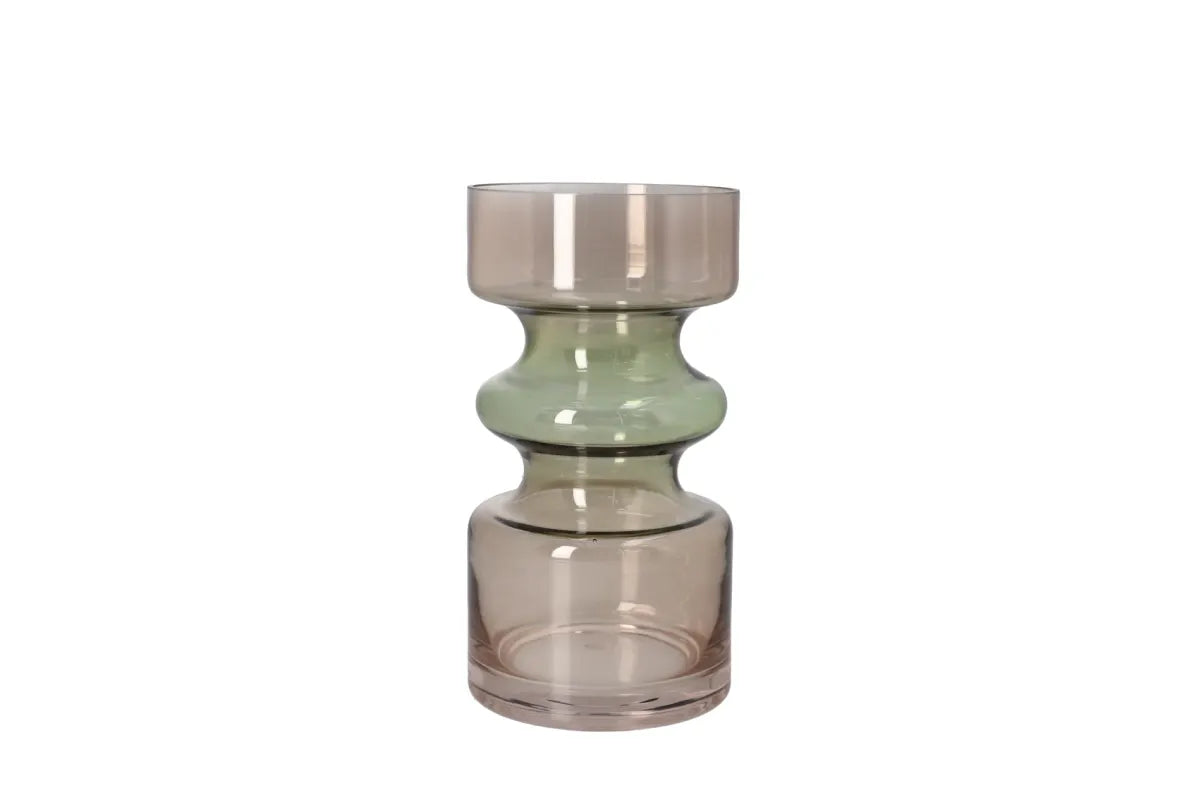 Green & Brown Glass Plant Vase 16.7cm | Decorative Flower Vase